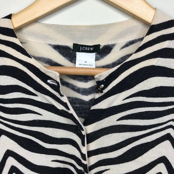 J.Crew Sz M Merino Wool Zebra print cardigan 88876 - Picture 4 of 5